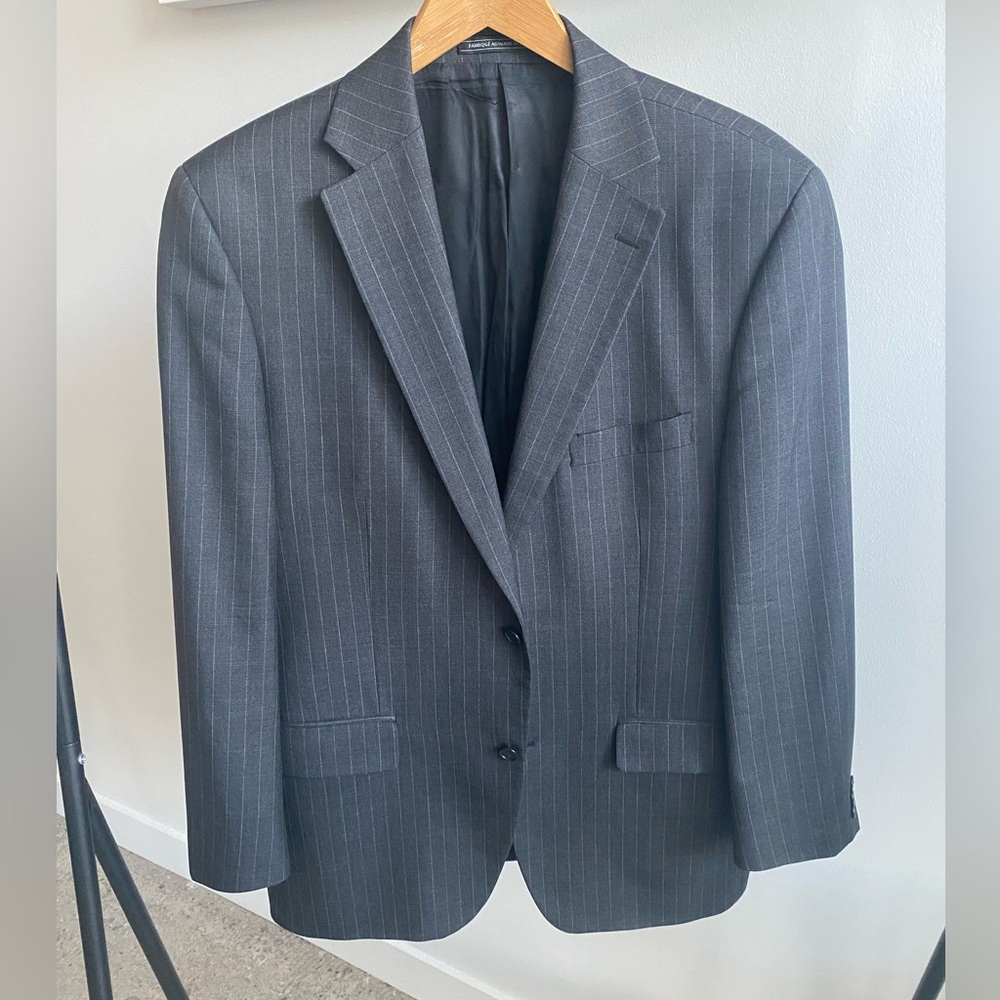S. COHEN 🇨🇦 Blazer Single Breasted Wool Grey Pinstripe 42R Made in Canada 🇨🇦